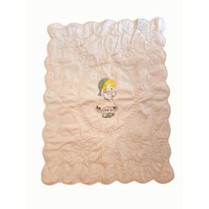 Vintage Precious Moments praying child pink viscose rayon baby blanket